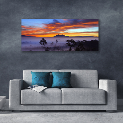 Quadro em tela Paisagem de árvores e neblina