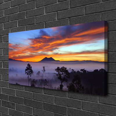 Quadro em tela Paisagem de árvores e neblina