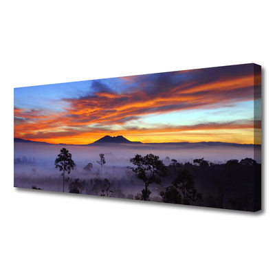 Quadro em tela Paisagem de árvores e neblina
