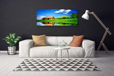 Quadro canvas Casa Lago Grama Natureza