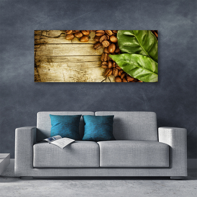 Quadro em tela Grãos de café folhas cozinha