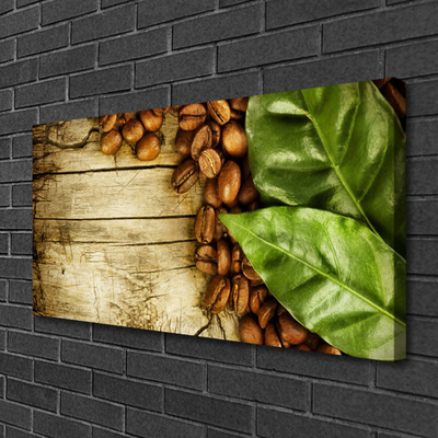 Quadro em tela Grãos de café folhas cozinha