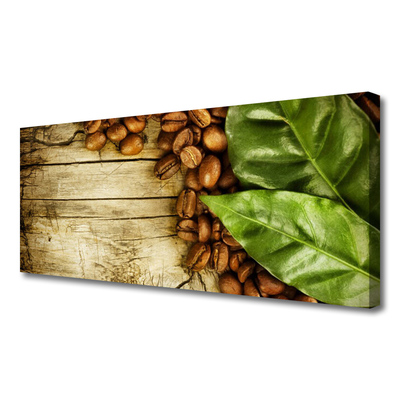 Quadro em tela Grãos de café folhas cozinha