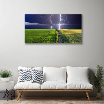 Quadro em tela Paisagem de campo de relâmpagos