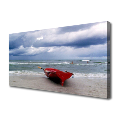 Quadro em tela Paisagem de barco, praia e mar