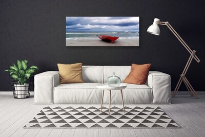 Quadro em tela Paisagem de barco, praia e mar