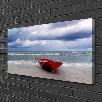 Quadro em tela Paisagem de barco, praia e mar