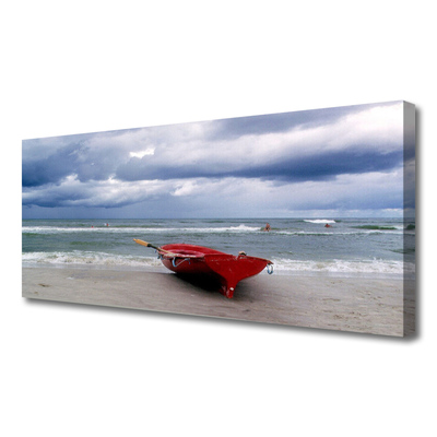 Quadro em tela Paisagem de barco, praia e mar