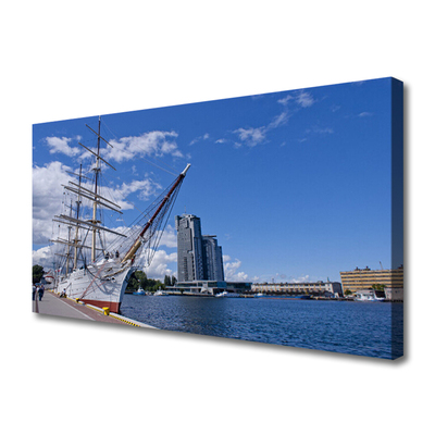 Quadro canvas Barco Mar Cidade Paisagem