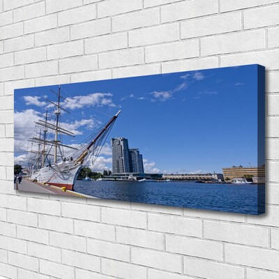 Quadro canvas Barco Mar Cidade Paisagem
