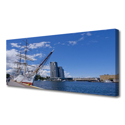 Quadro canvas Barco Mar Cidade Paisagem