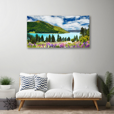 Quadro em tela Paisagem de lago, floresta e montanha