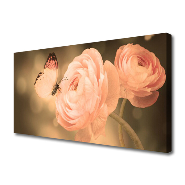Quadro canvas Rosas Borboleta Natureza