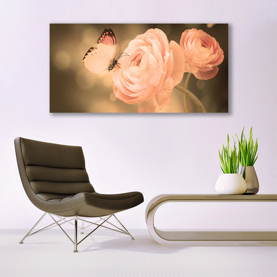 Quadro canvas Rosas Borboleta Natureza