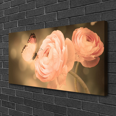Quadro canvas Rosas Borboleta Natureza