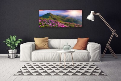 Quadro canvas Montanhas Prado Flores Paisagem