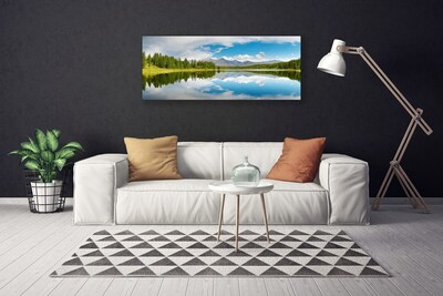Quadro em tela Paisagem de montanhas, lago e floresta