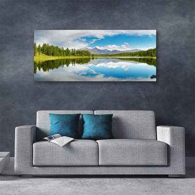 Quadro em tela Paisagem de montanhas, lago e floresta