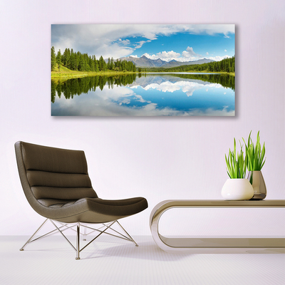 Quadro em tela Paisagem de montanhas, lago e floresta