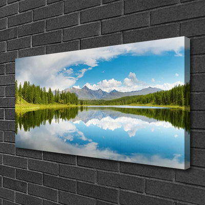 Quadro em tela Paisagem de montanhas, lago e floresta