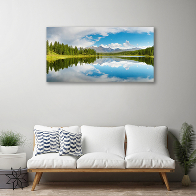 Quadro em tela Paisagem de montanhas, lago e floresta