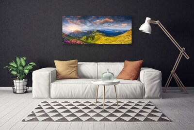 Quadro em tela Paisagem de prados de sol e montanhas
