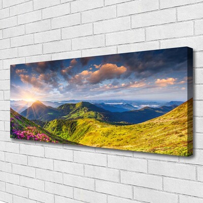 Quadro em tela Paisagem de prados de sol e montanhas
