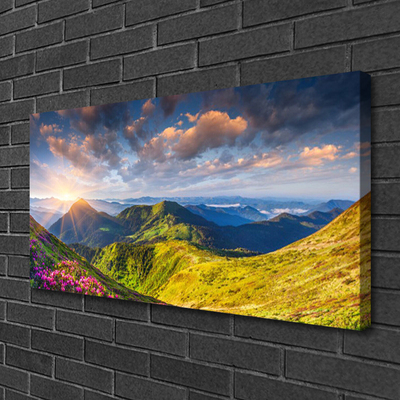 Quadro em tela Paisagem de prados de sol e montanhas