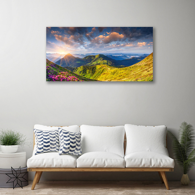 Quadro em tela Paisagem de prados de sol e montanhas
