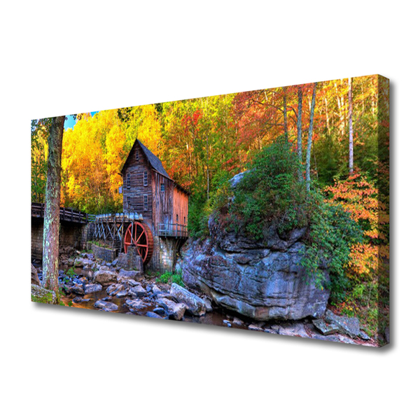 Quadro canvas Moinho de água da floresta de outono