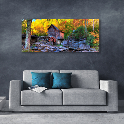 Quadro canvas Moinho de água da floresta de outono