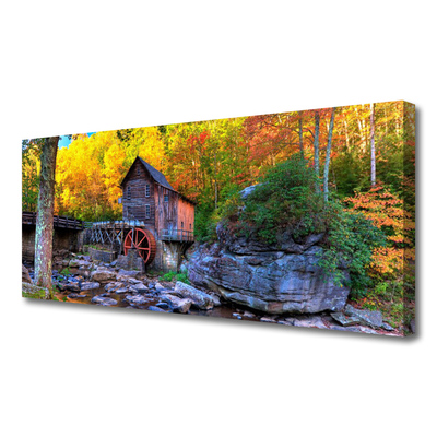 Quadro canvas Moinho de água da floresta de outono