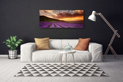 Quadro em tela Pôr do sol no campo de lavanda