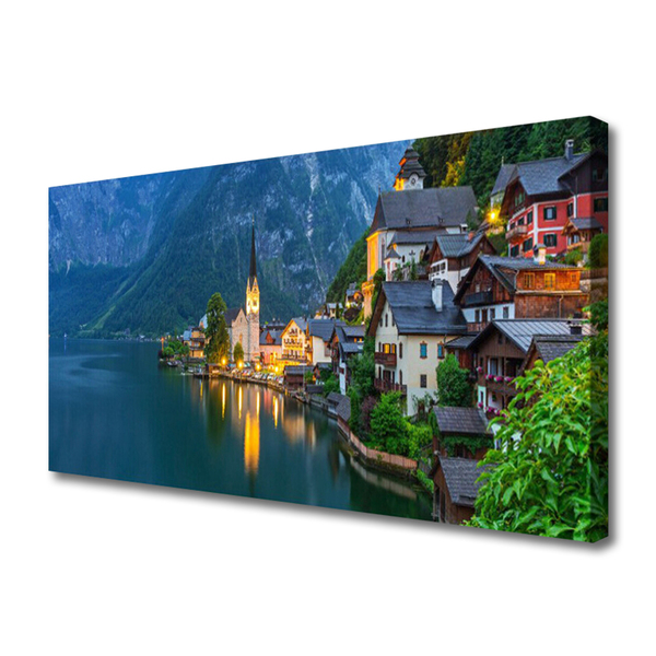 Quadro canvas Cidade das Montanhas no Lago Noturno