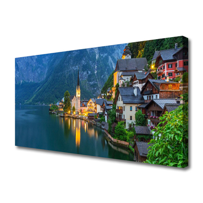 Quadro canvas Cidade das Montanhas no Lago Noturno