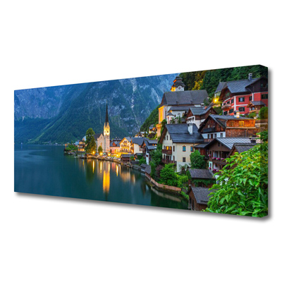 Quadro canvas Cidade das Montanhas no Lago Noturno