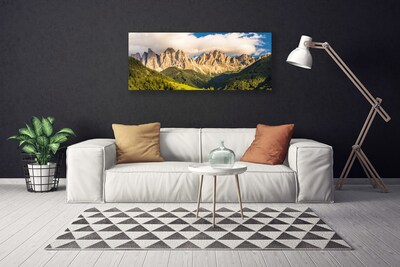 Quadro canvas Picos de montanhas Nuvens Florestas Prados