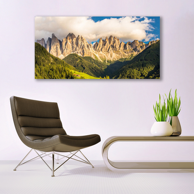 Quadro canvas Picos de montanhas Nuvens Florestas Prados