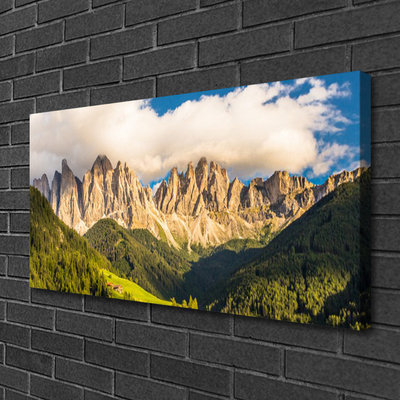Quadro canvas Picos de montanhas Nuvens Florestas Prados