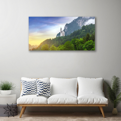 Quadro em tela Castelo na paisagem florestal das montanhas