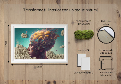 Quadro de musgo natural Um homem com a cabeça nas nuvens