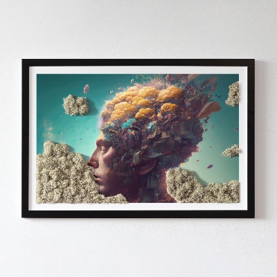 Quadro de musgo natural Um homem com a cabeça nas nuvens
