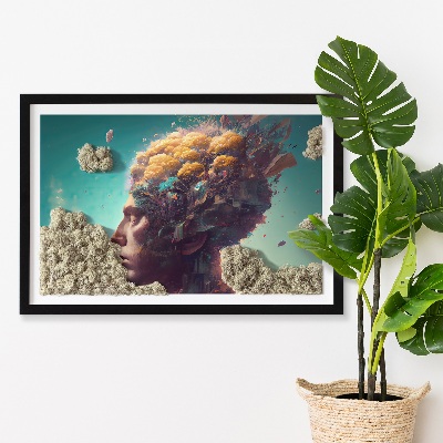 Quadro de musgo natural Um homem com a cabeça nas nuvens