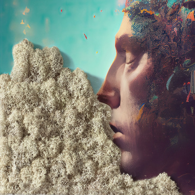 Quadro de musgo natural Um homem com a cabeça nas nuvens