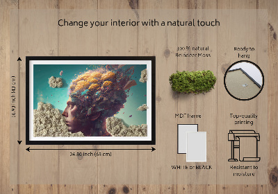Quadro de musgo natural Um homem com a cabeça nas nuvens