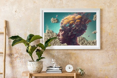 Quadro de musgo natural Um homem com a cabeça nas nuvens