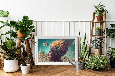 Quadro de musgo natural Um homem com a cabeça nas nuvens