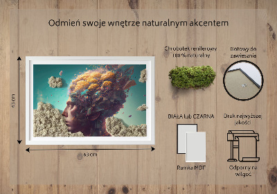 Quadro de musgo natural Um homem com a cabeça nas nuvens