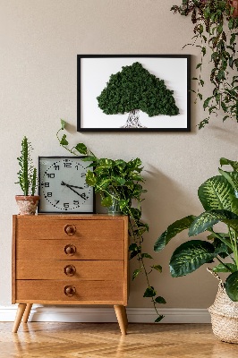 Quadro com musgo Árvore com raízes em um fundo branco