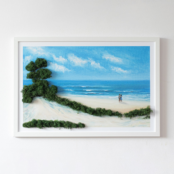 Quadro de musgo natural Amantes na praia